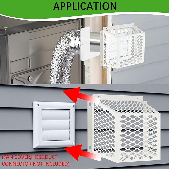 Dryer Vent Bird Guard,Dryer Vent Cover Guard for Most 5" to 6" Bathroom Exhaust Fan Ventilation Cover,8.5"Lx8.5"Wx6"H Steel Ventilation Bird Cage for Exhaust Fan Cover,White
