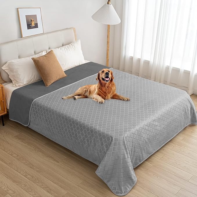 fuguitex Waterproof Dog Blanket Bed Cover Dog Crystal Velvet Moroccan Fuzzy Cozy Plush Pet Blanket Throw Blanket for Couch Sofa(68 * 82 inch, Light Grey+Grey)