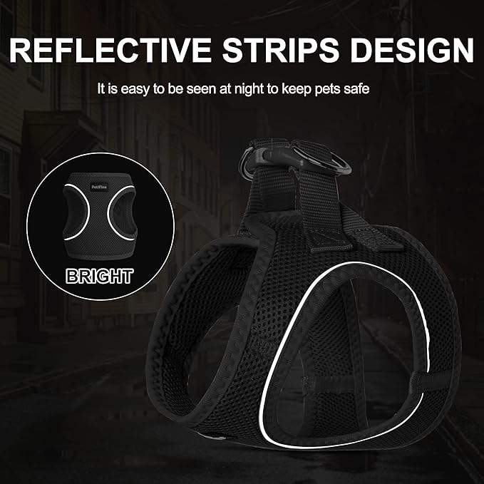 PetiFine Cat Harness and Leash Set,Escape Proof Kitten Harness Reflective,Soft Lightweight Puppy Harness for Walking and Travelling(XXS, Black)