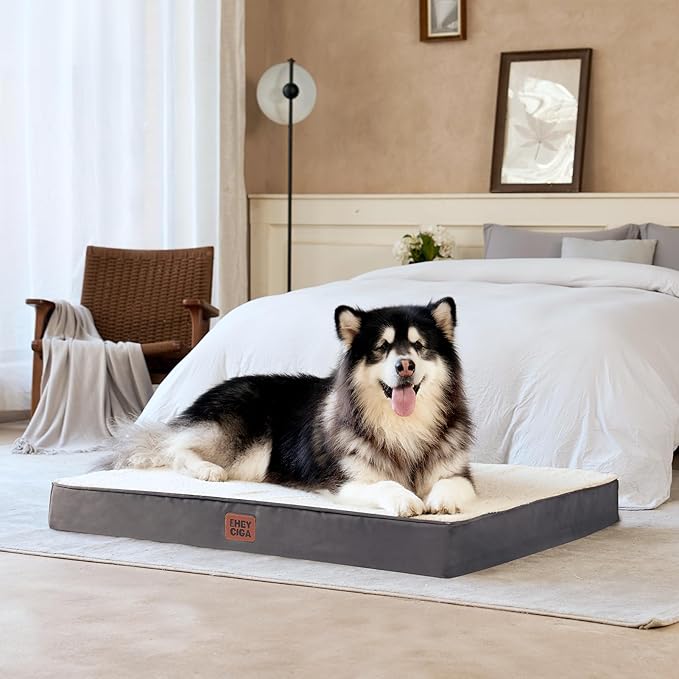 EHEYCIGA Orthopedic XXL Dog Beds for Jumbo Dogs with Removable Washable Cover for Crate, Beige, 47x29