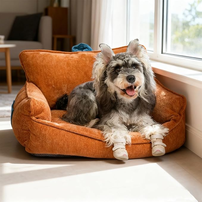 Orthopedic Dog Bed with Memory Foam, Washable Plush Pet Bed for Small, Medium & Large Dogs, Cozy Bolster Crate Dog Bed for Joint Support & Comfort.(Orange)