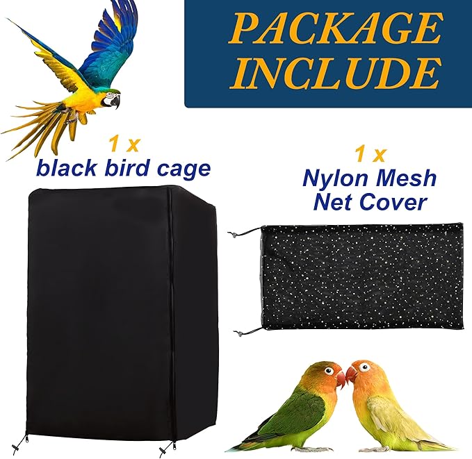 Universal Bird Cage Cover,Pet Cage Cover,100% Shading Oxford Cloth with PU Coating Layer,Good Night for Small Animals,Adjustable Soft Airy Nylon Mesh Net for Round Square Cages (Black, 35×25×47in)