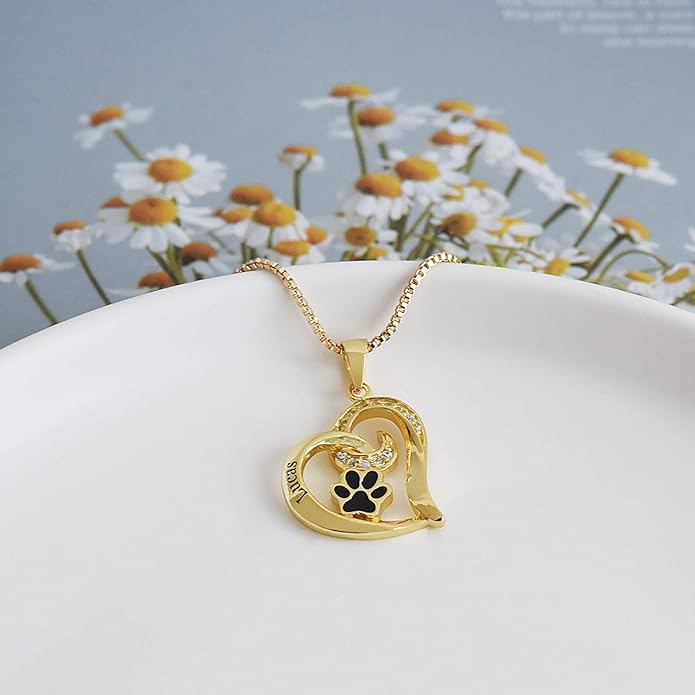 Personalized Cute Dog Cat Paw Name Necklace Forever Love Custom Heart Pendant Pet Name Necklace Gift for Pet Lovers