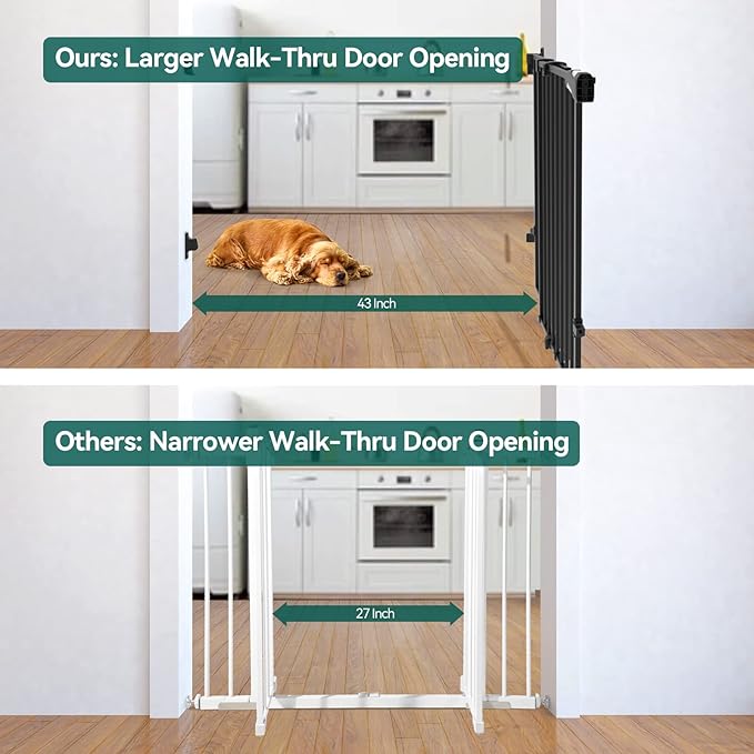 Babelio Baby Gate for Stairs & Doorways, 26-43" W 34" H Extra Tall| No Bottom Bar| Easy Installation| One-handed Operation| Auto-close| Hardware Mount (Drill Needed) Safety Dog/Pet Gate Indoor (Black)