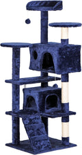 Multi-Level Cat Tree Tower with Condos, 54" Tall Cat Activity Center with Plush Perches and Toys, Space Saving Pet Playhouse for Kittens and Cats (Blue)