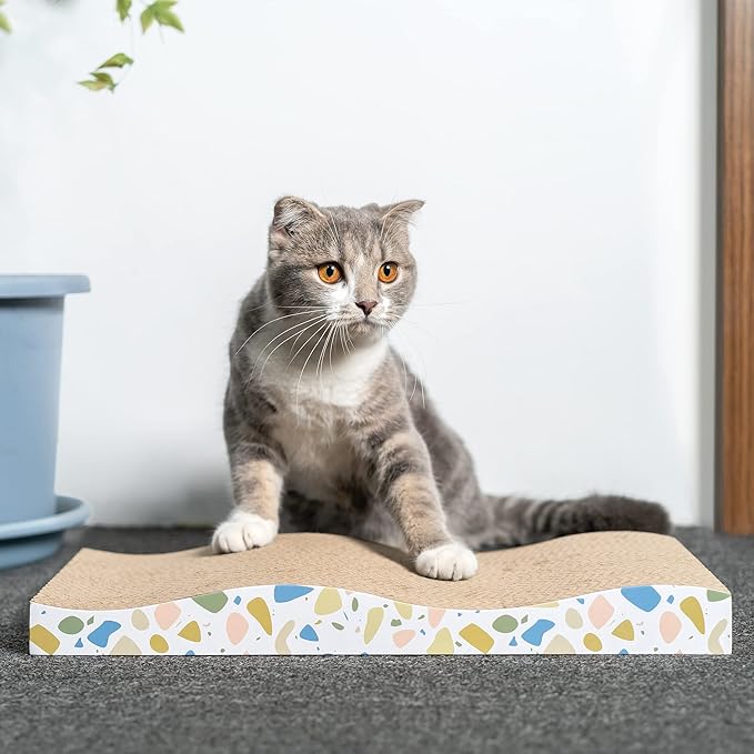 Cat Scratcher, Curved Scratch Pad, Durable Corrugated Cardboard Scratching Board for Indoor Cats, Heavy Duty, Double-Sided Usability, Recyclable with Catnip