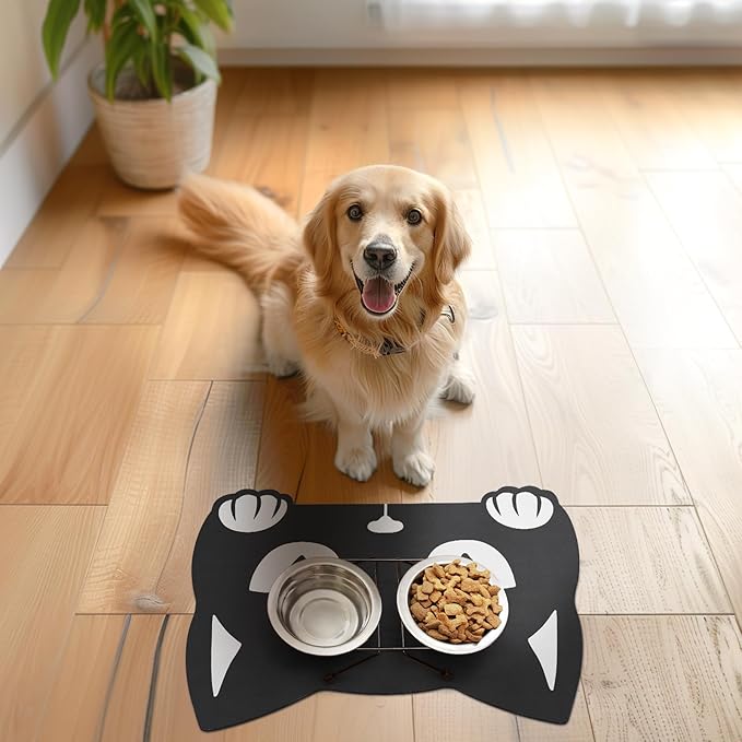 Pet Mats for Food and Water Dog Cat Food Mats Pet Feeding Mat Anti-Slip No Stains Quick Dry Floors Waterproof Placemat Food Water Bowl Mat Halloween Decorations - 23.6"x15.7" Black Cat