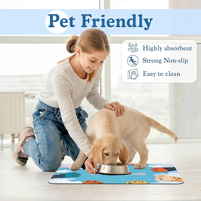 Cat Paw Pet Feeding Mat–Christmas Stocking Quick Dry Absorbent Dog Cat Food Mat, Non Slip Waterproof Bowl Placemat for Messy Eaters, Pet Accessories for Floors 16"x24"