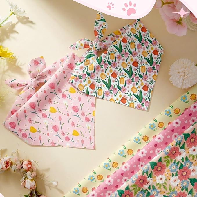 Weewooday 50 Pcs Dog Bandanas Bulk Dog Bandanas for Dogs Soft Bibs Adjustable Triangle Bandana for Small Medium Large Costume(Spring,25.6 x 17.7 x 17.7 Inch)
