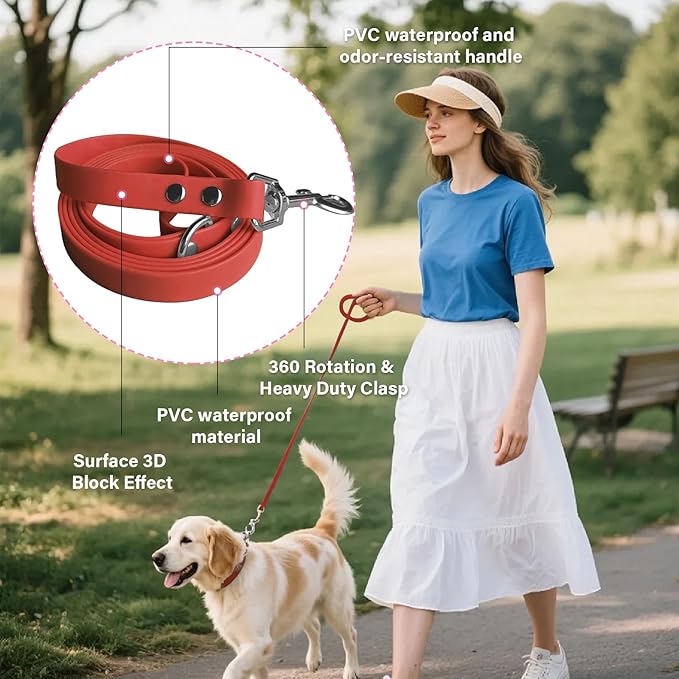4.2FT Dog Collar and Leash Set, PVC Waterproof Adjustable Odor Proof Pet Collars Leashes, Easy to Clean, Surface 3D Cube Effect, Dog Leash for Small Dogs, Dark Red