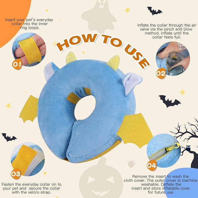 IEUUMLER Inflatable Recovery Dog Collar, Protective Donut Cone, Adjustable Soft Collar for Dog and Cat After Surgery Prevent from Biting & Scratching EU002 - Vampire L
