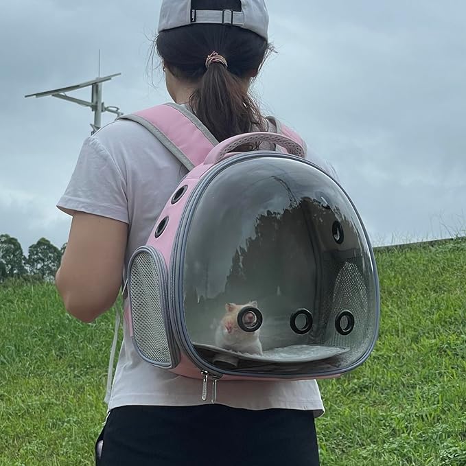 Portable Travel pet Backpack Carrier Hamster Bag Guinea Pig Bird Small Dog cat Turtle Carrier Rabbit Cage Squirrel Bearded Dragon Breathable Hangbag (Pink)