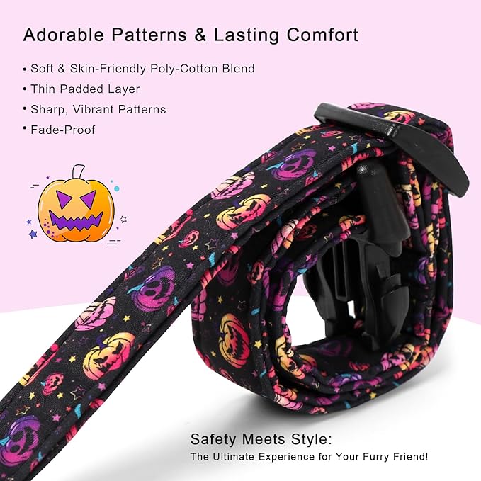 Halloween Dog Collar Spooky Fun Pumpkin Puppy Collar - Light Comfortable Adjustable Pet Collars for Small Medium Large Girl Boy Dogs XS