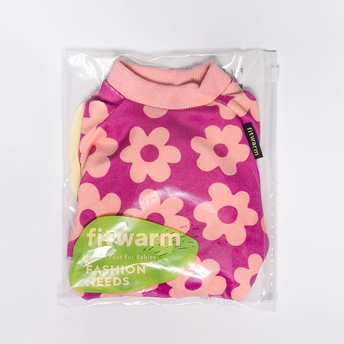 Fitwarm Flower Fleece Dog Pajamas, Warm Winter Dog Clothes for Small Dogs Girl, Cozy Pet Onesie with Feet, Pink, XXL