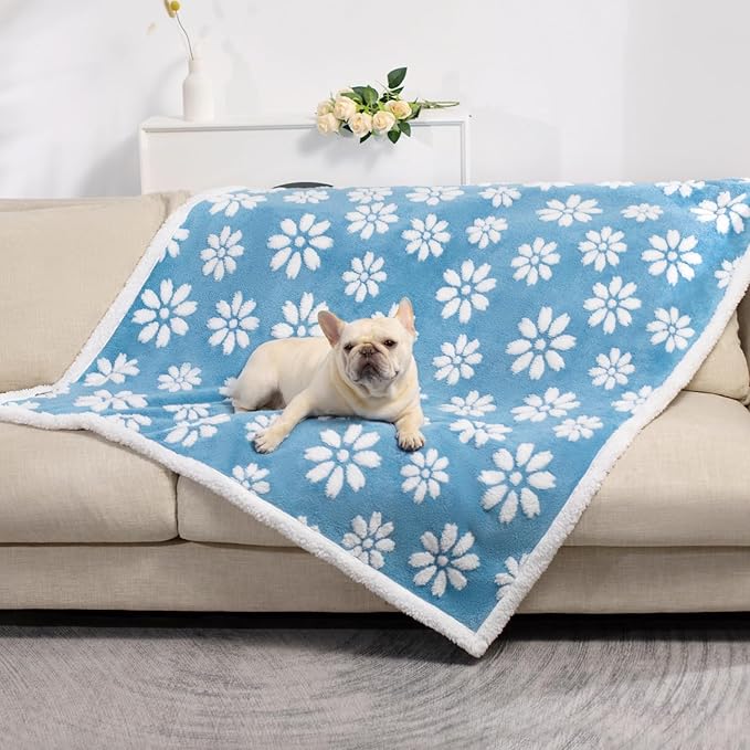 Waterproof Blanket for Dog Cat or Adult, Cute 3D Textured Flower Dog Blanket for Bed Couch Sofa, Soft Liquid Pee Proof Pet Furniture Protector, 50"x60", Blue