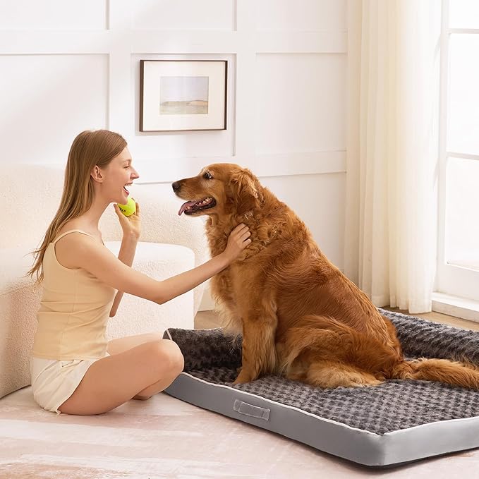 Dog Bed Large Sized Dogs, Orthopedic Dog Bed for Large Dogs, Waterproof Pet Bed with Washable Removable Cover, L-Shaped Pet Couch with Portable Handle 36"x27"x6.5", Grey