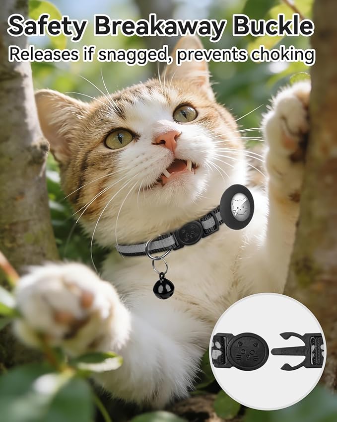 Joytale AirTag Cat Collar 2 Pack with Breakaway Safety Buckle, Reflective Cats Collar with AirTag Holder, Adjustable 7.5-12.5 Inch, Anti-Fraying Lightweight for Girl Boy Kitten, Black