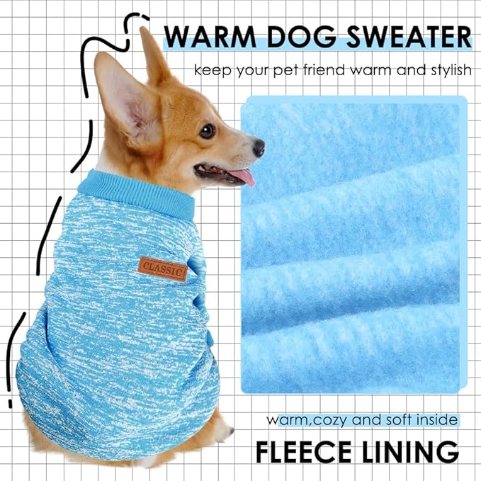 3 Pack Dog Sweaters for Small Dogs Girl Boy Winter Fleece Clothes Warm Soft Dog Sweatshirt Outfit for Dogs Cats Pet Apparel (Rose+Light Blue+Purple, Small)