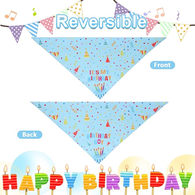 Dog Birthday Party Supplies with Hat Bandana Numbers, Light Blue Dog Birthday Set for XLarge Large Pets Puppy Boy