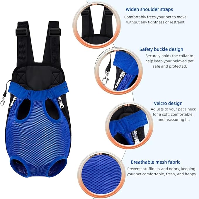 Pet Dog Carrier Backpack, Portable Breathable Mesh Chest Carrier, Polyester Woven Double Shoulder Pet Bag for Outdoor Adventures (SkyBlue, X-Large)