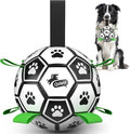 QDAN Dog Toys for Small Medium Puppy, Soccer Ball for Dogs with Straps, Dog Herding Balls, Birthday Toy Gifts, (Black Greem, 6 Inch)