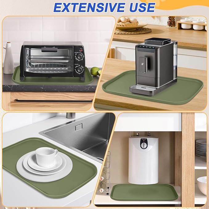 Silicone Pet Feeding Mat with Raised Edge for Food and Water, Dog Bowl Mats, Cat Bowls Placemat with High Lip for Floor Waterproof, Rubber Tray for Cats and Dogs 22 x 14 x0.8 Light Olive Green
