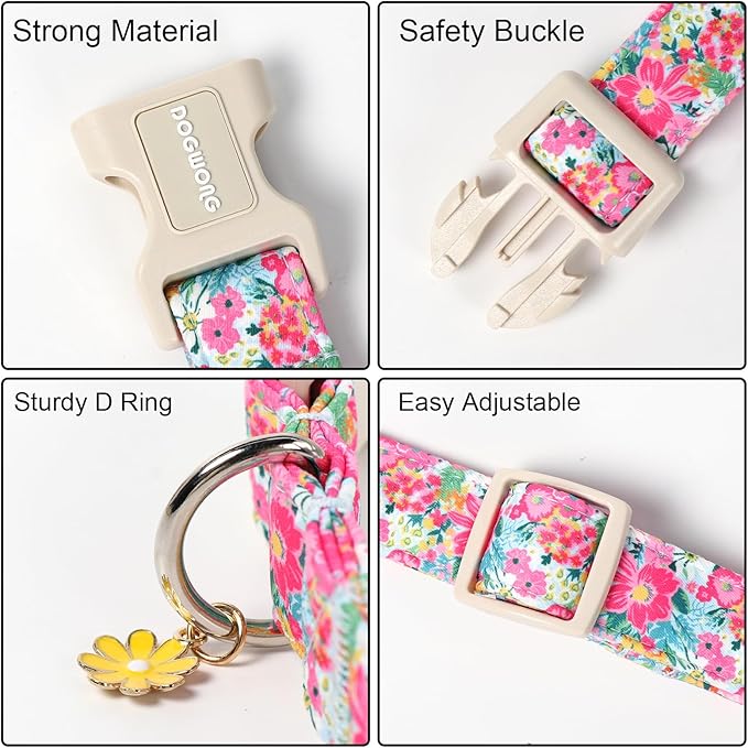 DOGWONG Spring Flower Dog Collar-Cute Floral Daisy Dog Collar, Adjustable Soft Girl Female Dog Collar for Small Medium Large Dogs, XL