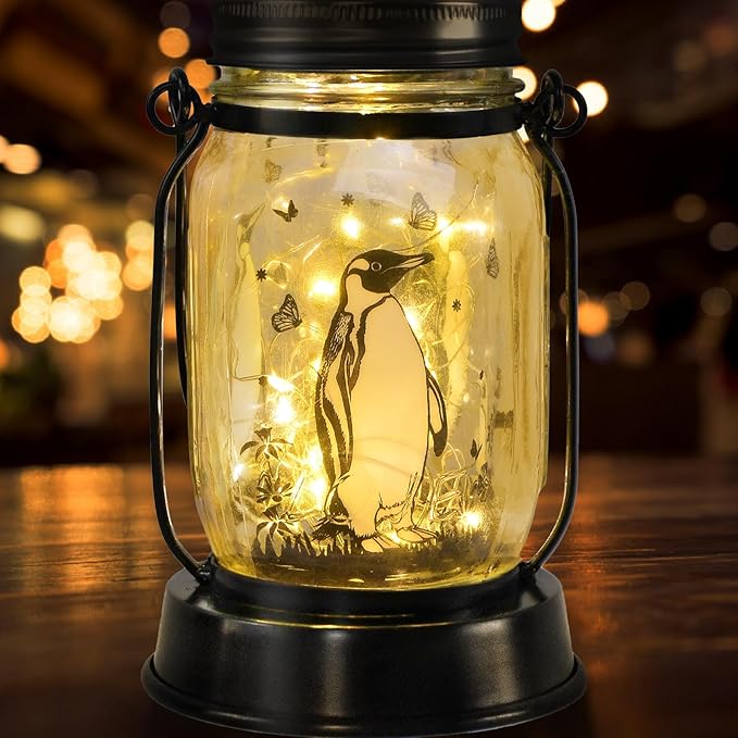 Penguin Gifts for Women/Men Penguin Solar Lanterns Mom Birthday Animal Lovers Lantern Animal Memorial Lights Solar Garden Decoration for Yard, Patio,Backyard,Porch Torches