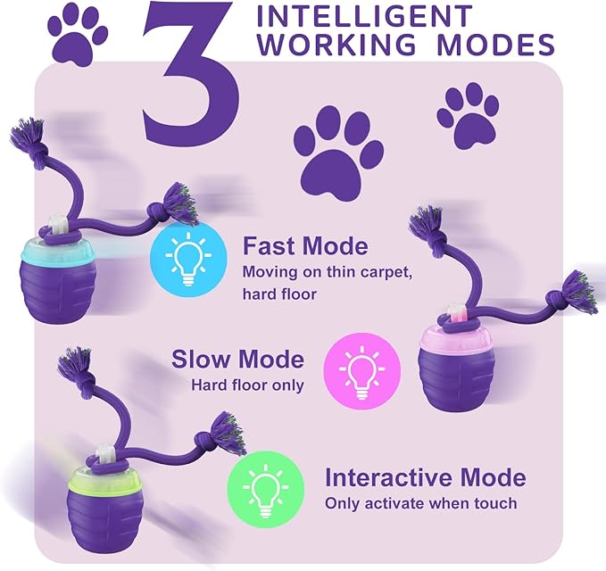Interactive Dog Toy, [Newly Upgraded] Motion Activated Rolling Squeaky Ball for Medium/Large Dogs, Automatic Moving Dogs Ball for Boredom, USB Rechargeable(Purple)