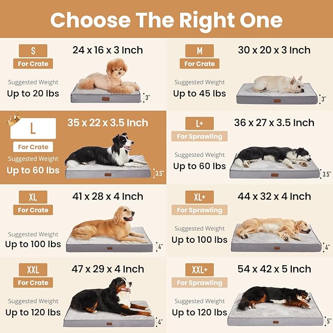 OhGeni Orthopedic Waterproof Dog Bed for Medium Large Dogs, Machine-Washable Removable Cover in Easy-Clean Fabric, High Density Foam & Easy-Carry Handle, Suitable for Crate, 35 inch (Gray)