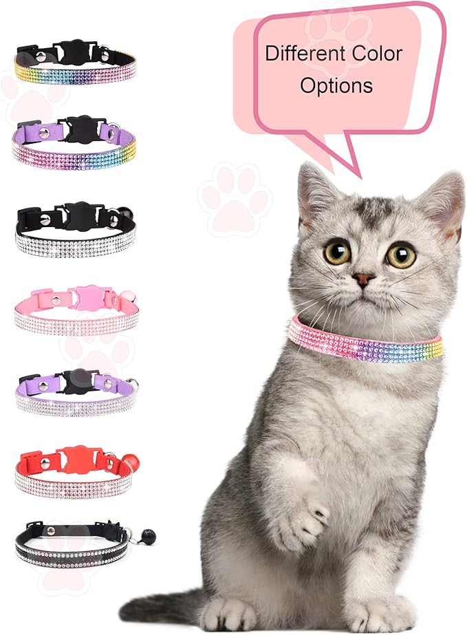 Solmoony Breakaway Cat Collars with Bell,Adjustable Safe Kitten Collar,Cat Collars for Girl Cats with Rhinestone Soft Velvet (Pink1)