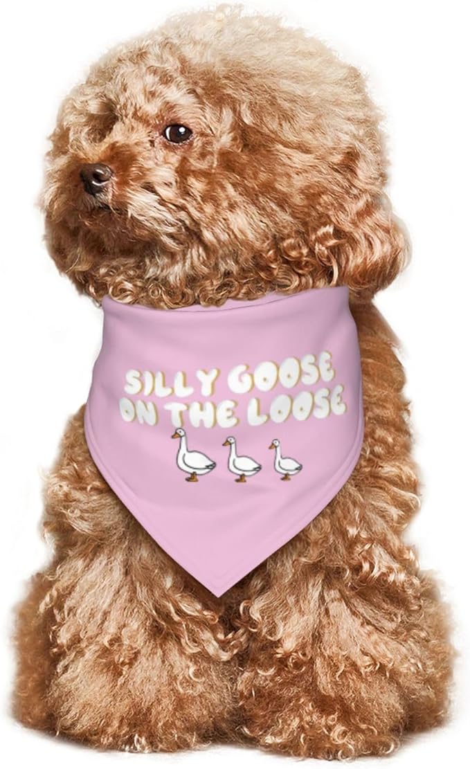 Silly Goose on The Loose Triangle Dog Bandana,Summer Bandana Funny Triangle Dogs Scarf Handkerchief Soft Adjustable Puppy Bandanas (Pink)