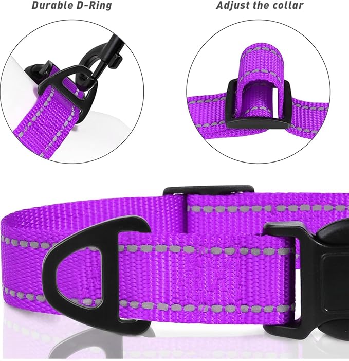 TagME Reflective Nylon Dog Collars, Adjustable Classic Pet Collar with Quick Release Buckle for Small Dogs, Purple, 5/8" Width