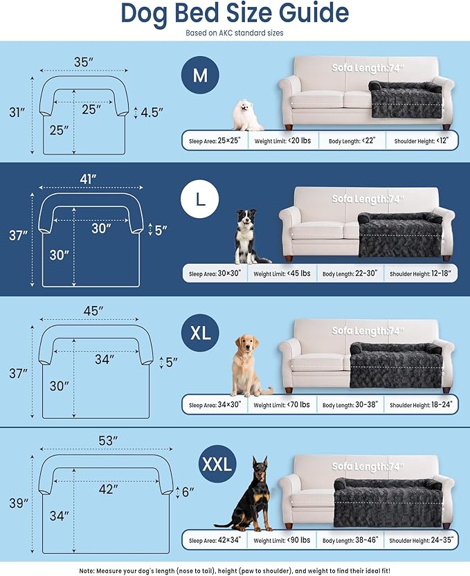 Calming Large Dog Bed for Couch, 41 x 37 inch Removable Couch Cover for Dogs Washable, Non-Slip Fluffy Plush Dog Sofa Mat for Furniture Protector - Dark Grey
