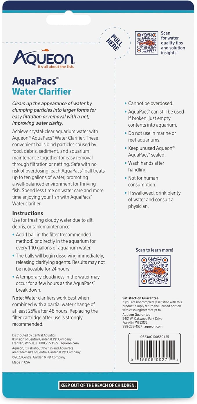 Aqueon AquaPacs Water Clarifier 12 Pack, 10 Gallon