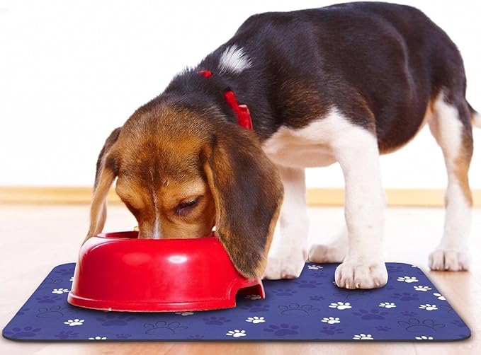 Dog Food Mat, Absorbent Water Bowl Mats Cat Pet Feeding Placemats Dark Blue 16 * 24 inch