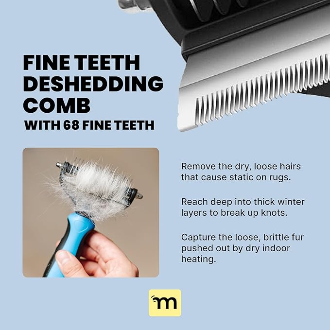 MalsiPree 2-in-1 Cat Brush for Shedding - Double-Sided Undercoat Rake for Long Haired Cats - Professional Dematting Tool for Dense Double-Coats - Gentle Deshedding Brush for Kittens, Blue
