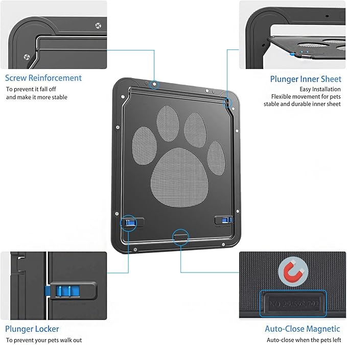 Ownpets Pet Screen Door,Inside Door 8x10x0.4 inch,Lockable Magnetic Flap Screen Automatic Lockable Black Door for Puppy Dog and Cat Door