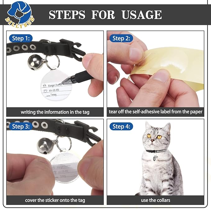 Leather Personalized Breakaway Cat Collar with Studded Bell and Safety Quick Release Buckle - Rivets Studded ID DIY Collars for Boy Girl Cats Kittens, Black XS