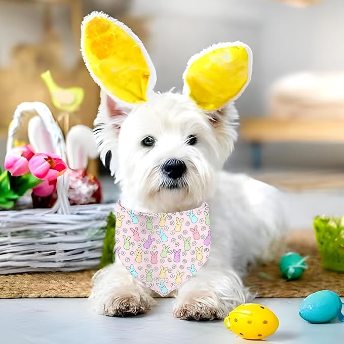 Easter Dog Bandana, 2 Pack Adjustable Holiday Party Pets Rabbit Easter Egg Bandanas Triangle Bibs Dog Cat Scarf Set