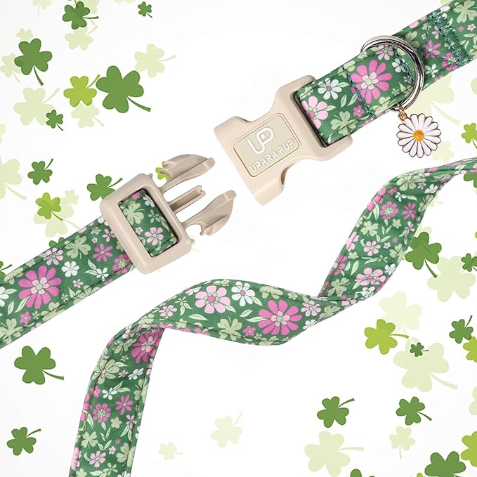 St. Patrick's Day Dog Collar, UP URARA PUP Shamrock Adjustable Pet Collar with Quick Release, St. Patrick's Day Dog Accessories for Small Medium Large Dogs
