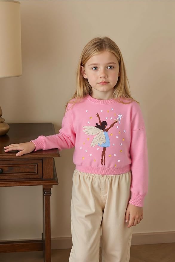 Toddler Baby Girls Cotton Sweater, Long Sleeve Crewneck Sweatshirt Pullover Kids Warm Clothing for Fall Winter