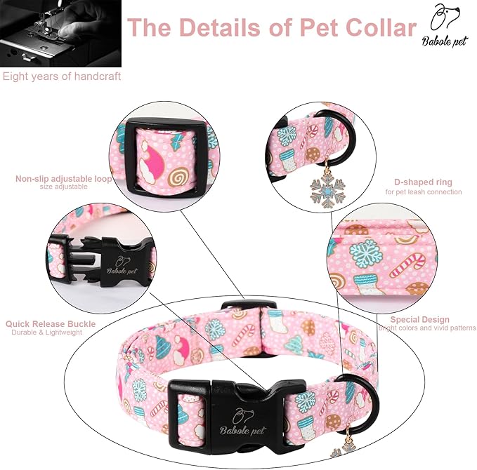 Christmas Dog Collar for Puppy Small Dogs - Cute Snowflake Print Pink Christmas Collars for Dogs, Soft Adjustable Winter Holiday Dog Collars with Quick Release Buckle XS