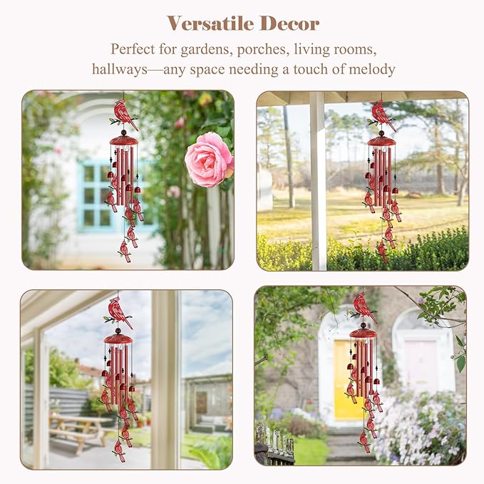 for Women Cardinal Wind Chimes for Outside, 35'' Metal Cardinal WindChimes Gifts for Women/Men, Decoration for Outdoor, Home, Garden, Patio, Backyard