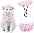 HOWWFALY 2PCS Cat Beret Hat with Pearl Bowtie, Adjustable Bandana Scarf Set Pet Princess Costume for Halloween Christmas, Cat Dog Birthday Party Apparel (Pink Pearl)