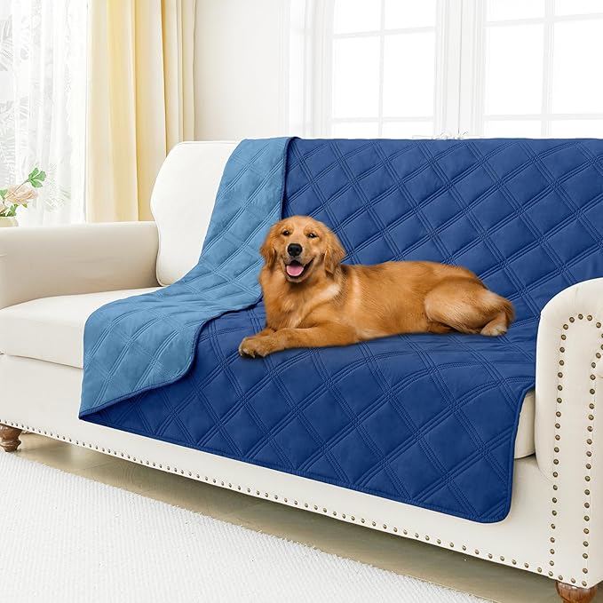 Smiry Waterproof Dog Bed Cover Blanket 52x82, Soft Reversible Pet Blanket, Washable Leakproof Cats Dogs Couch Cover for Sofa, Couch, Furniture, Navy/Blue