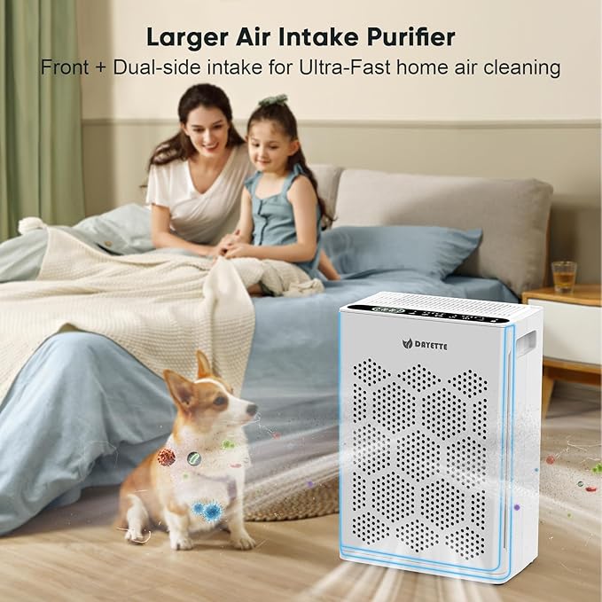 DAYETTE Air Purifiers for Home Large Room Up to 2400 Ft² with HEPA 14 Filter, Pet Air Purifier with Washable Prefilter for Bedroom with Fragrance, Air Cleaner for Smoke Dust Pets Hair Odor, White