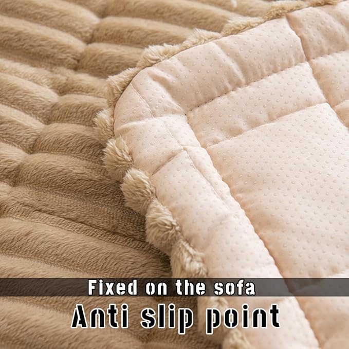 Sofa Cover Fuzzy Couch Cover for Pet, Couch Covers for Dogs Washable Non-Slip Sofa Slipcover Cushion Protector Pets Friendly Mat Bed Brown