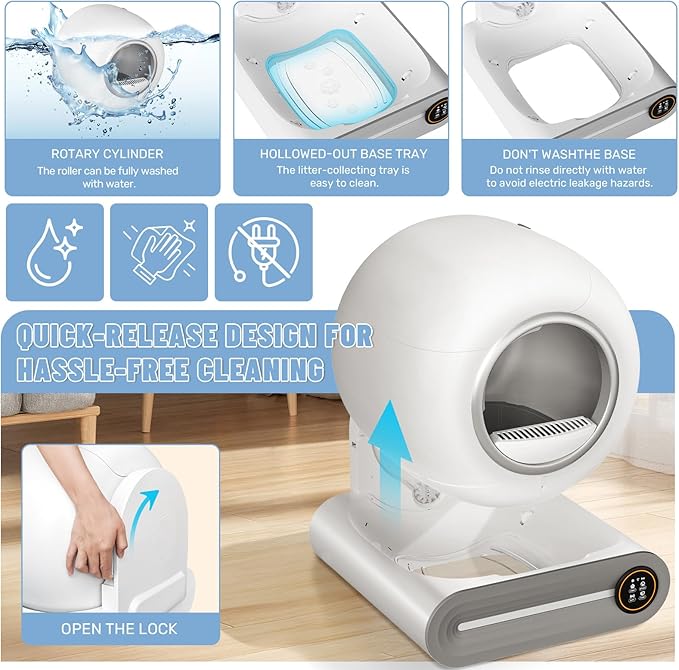 SUW Self Cleaning Litter Box, Automatic Cat Litter Box for Multiple Cats, 65L+9L Robot, 3 Rolls Grabage Bags Liner, 1 Odor Eliminator, Negative ion Deodorization, APP Control, Toilet Monitorin, White