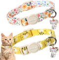 ARING PET 2 Pack Cat Collars-Cute Breakaway Cat Collar with Bell & Pendant, Adjustable Floral&Bees Pattern Kitten Collars with Safety Buckle for Girl and Boy Cats